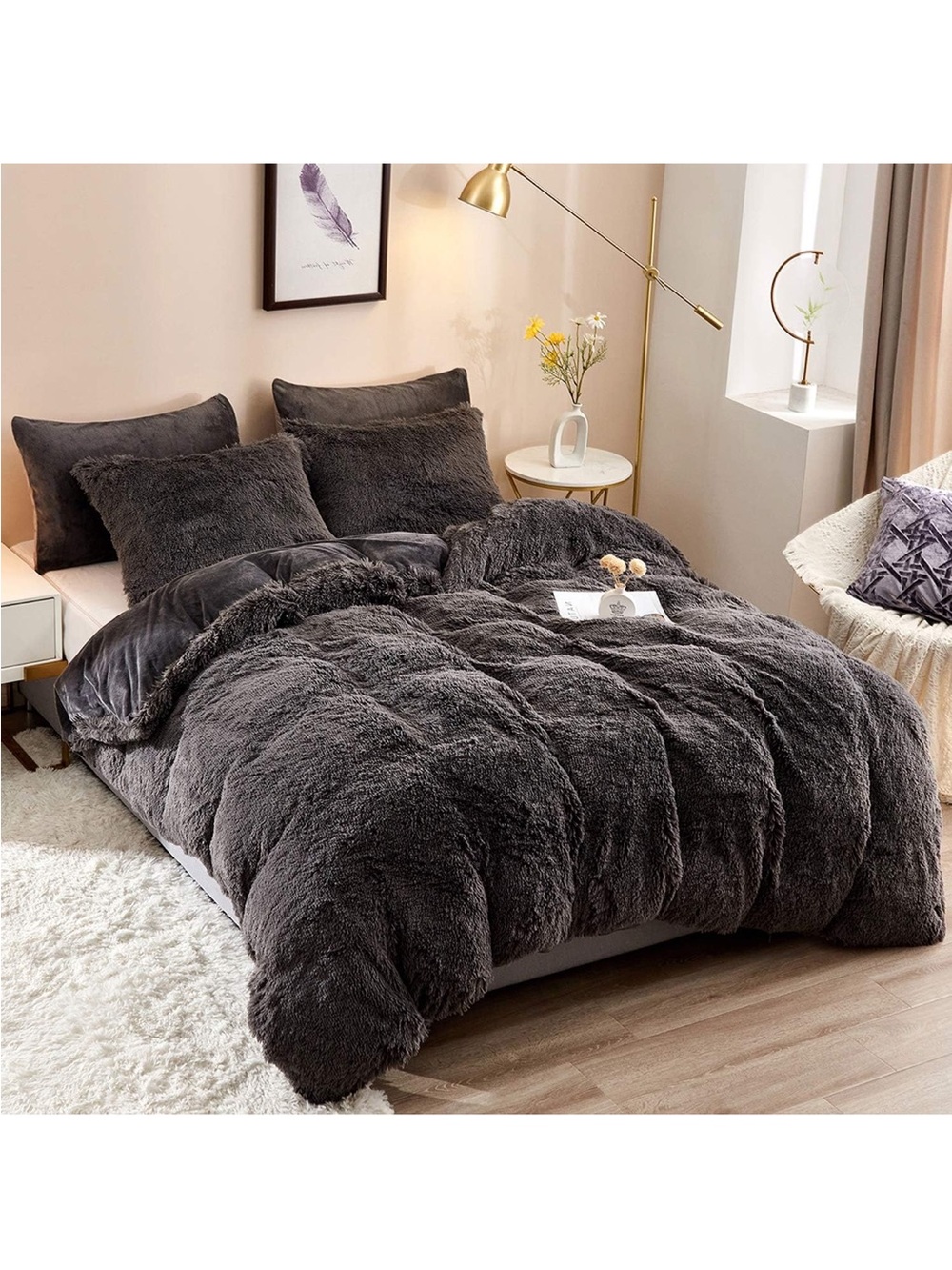 New Open Box Plush Shaggy Duvet Cover Set - 5 Pieces Faux Fur Fluffy Bed Sets/Q